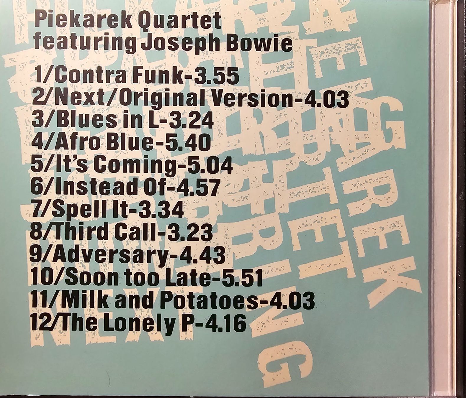 CDs: Piekarek Quartet, Joseph Bowie – Next – D'occasion à Wahlen b. Laufen par Cg10 2