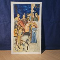 Gemälde, Aquarell - Mittelalterliche Szene, unsigniert