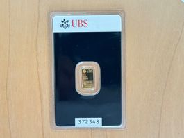 1g UBS, Goldbarren, 999.9 Feinheit Zertifikat.