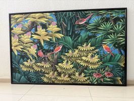 Gemälde Vögel im Dschungel mit Rahmen handgemalt 88x58cm