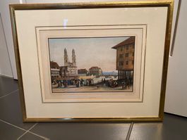 Antiker Druck Zürich 1847, gerahmt