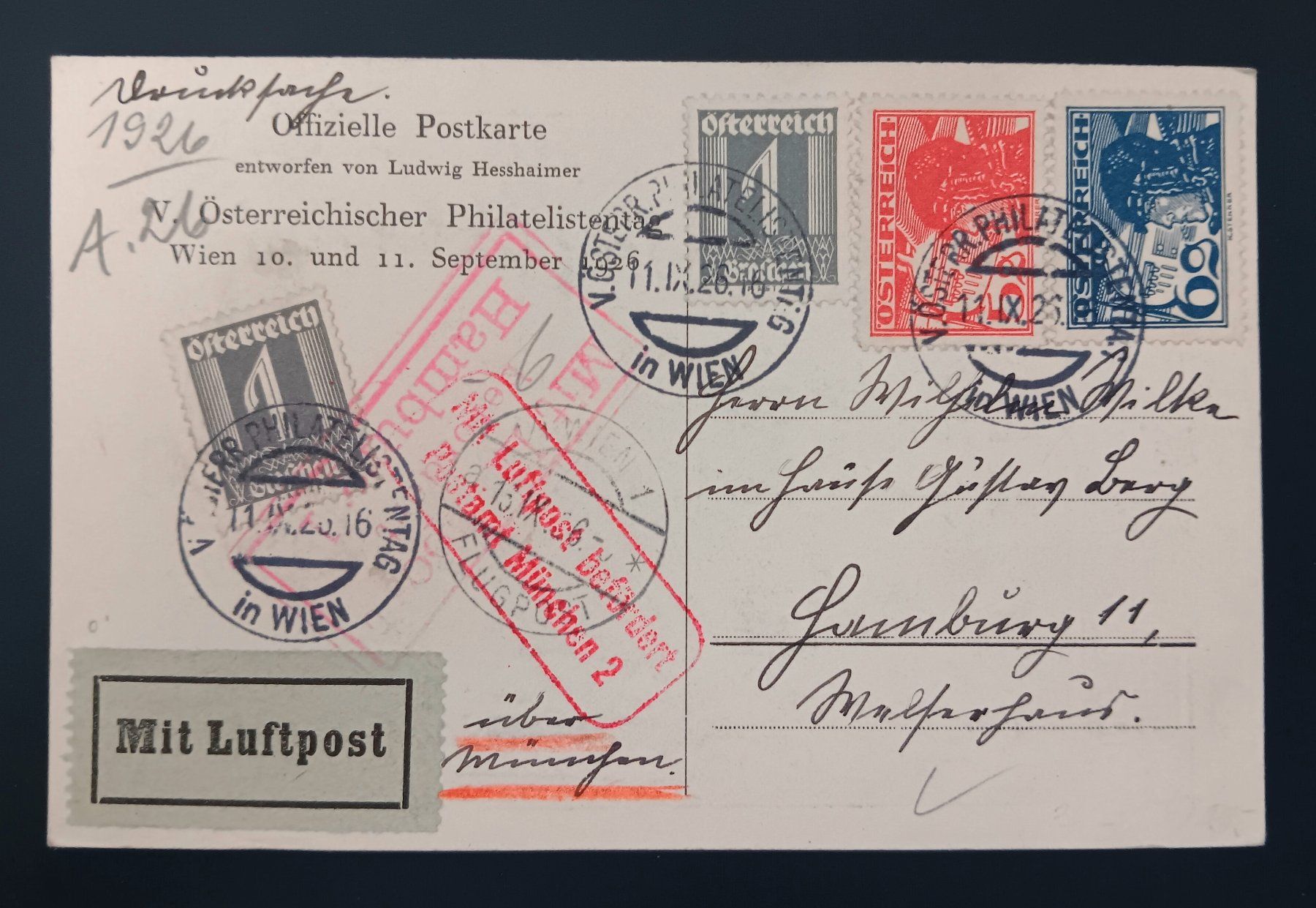 Cartoline postali: Österreich Luftpost Postkarte 1926 – Usato da Holderbank AG venduto da DINOS-PHILA
