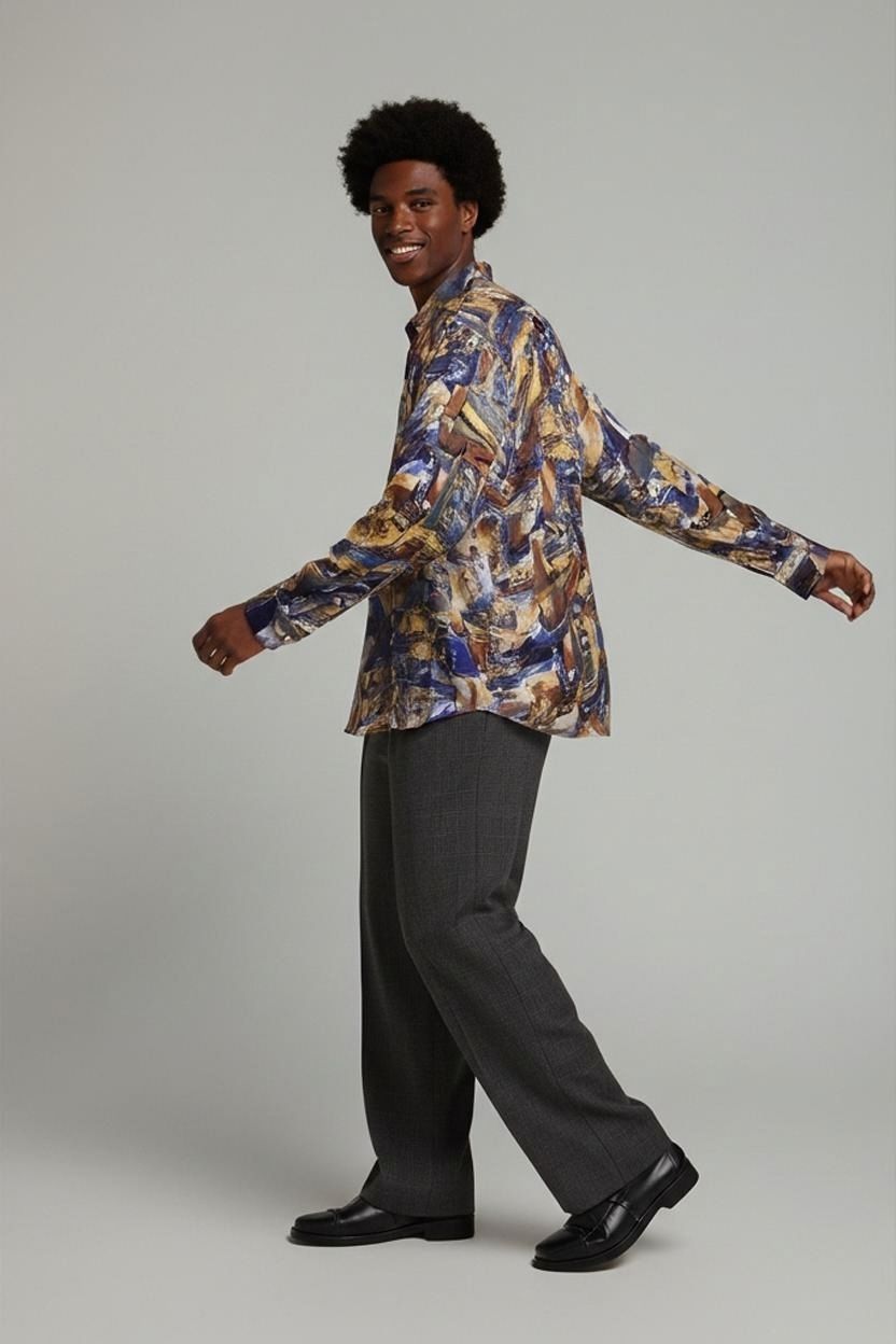 Camicie: Button-Down-Hemd mit abstraktem Muster - Mehrfarbiges Design – Usato da Zug venduto da vinokilo