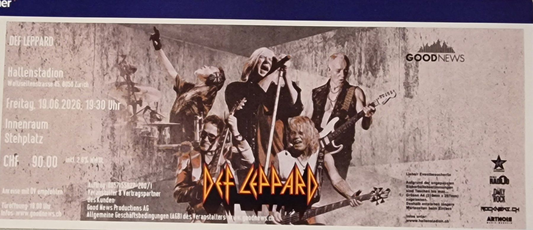 Tickets: DEF LEPPARD Stehticket – Neu (gemäss Beschreibung) aus Sursee von Gornrgrat 1