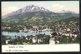 Luzern, Teilansicht mit Kirche und Pilat