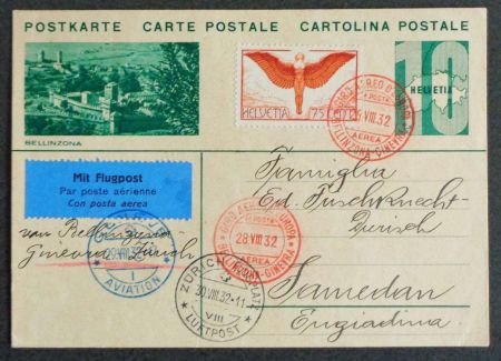 1932, giro aerea d'Europa: Erste Luftpost Bellinzona–Genève