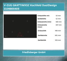 V-ZUG GK47TIMXSZ Kochfeld DualDesign 70x50x5cm