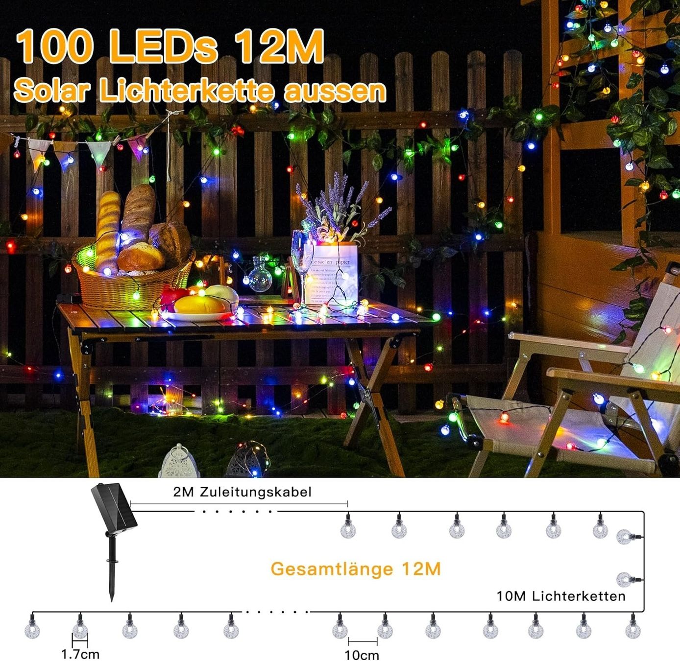 Ghirlande e barre luminose: Solar Lichterkette 12m 100 LED bunt – Nuovo e nell'imballaggio originale da Nuglar venduto da SmartLiving24 3