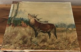 Klassisches Ölgemälde „Röhrender Hirsch" v. Jul.Stauffer