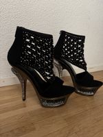 Pleaser Deluxe-695 – Cage-Sandalette Schwarz Wildleder