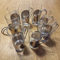 8er Set Teegläser / Saftgläser mit Halterung, Vintage