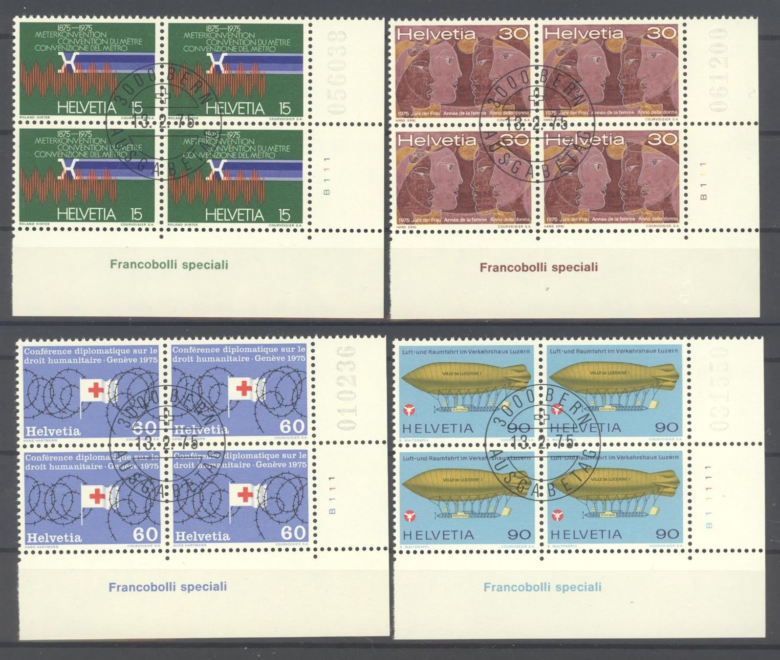 Tutti i francobolli: 1975, Sonderpostmarken, Viererblöcke, ET – Usato da Willisau venduto da Vollstempel