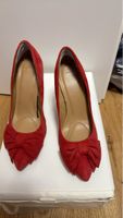 Red Suede Heels with Bow Size 38 like new