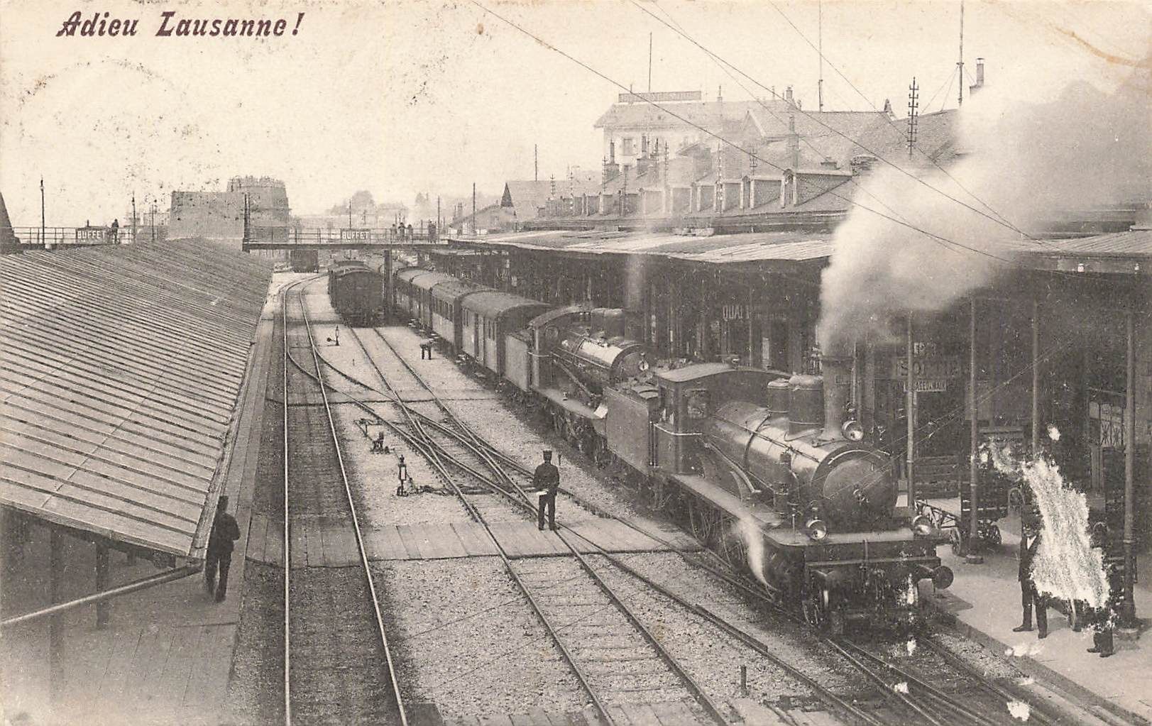 Cartoline postali: Lausanne VD Bahnhof Dampflok bahn zug – Usato da Biasca venduto da Blenio71