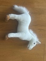 Cheval en peluche blanc, parfait pour les câlins!