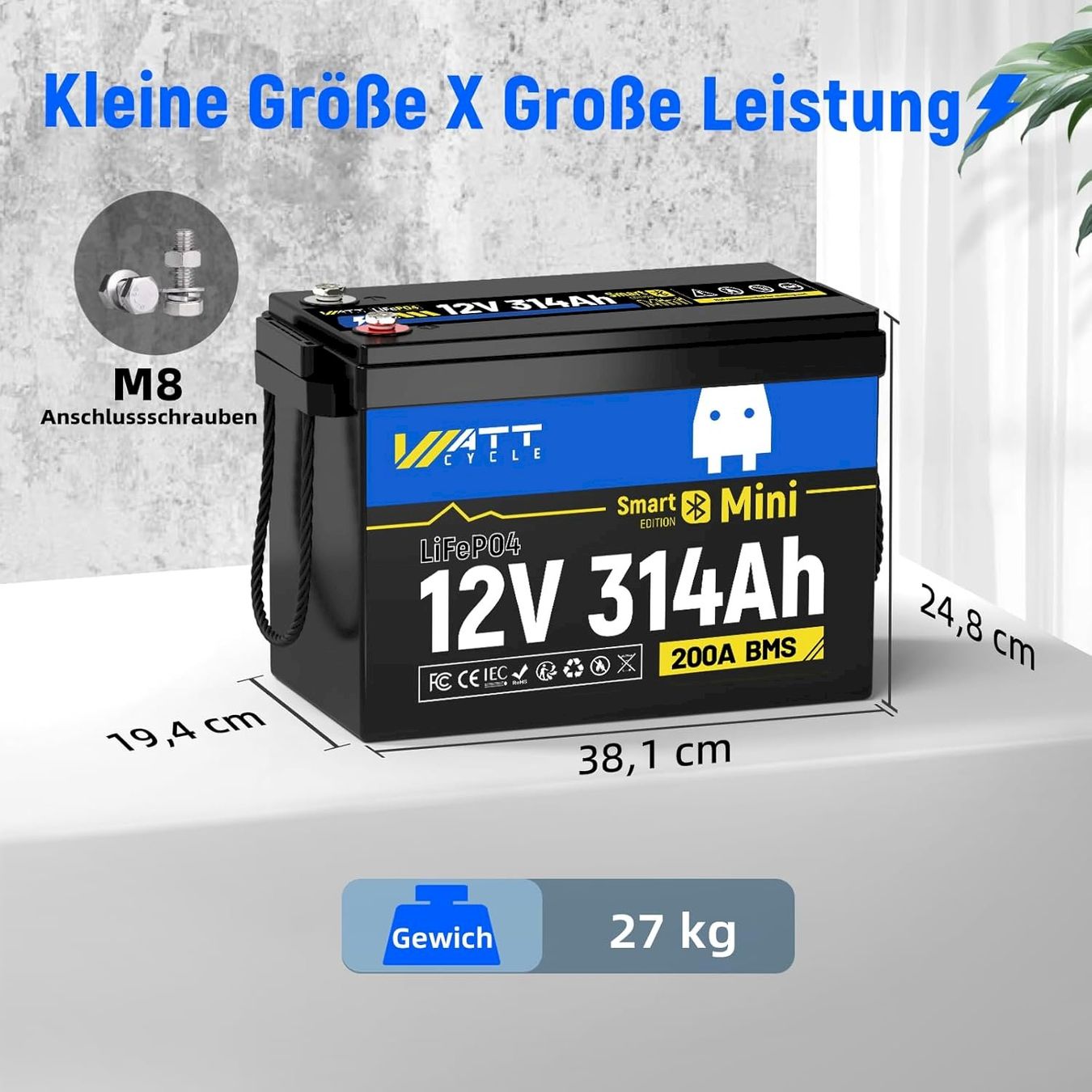 Batterie: WattCycle LiFePO4 Batterie 12V 314Ah BMS – Nuovo e nell'imballaggio originale da Bottighofen venduto da zaap 1