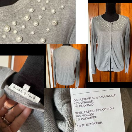 Graue Strickjacke mit Perlen, Grösse M, für den Herbst!