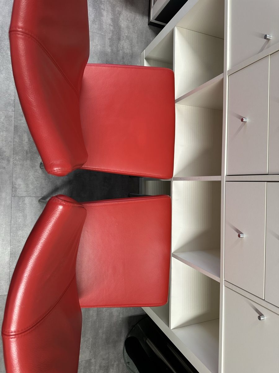 Sedie: 2er Set: Moderne, rote Lederstühle mit Chromgestell – Usato da Muttenz venduto da Tschulietta_105 5