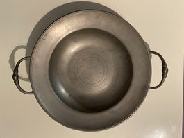 Zinnschale mit zwei Henkeln Fein Zinn 95% gebraucht Dr. 25cm
