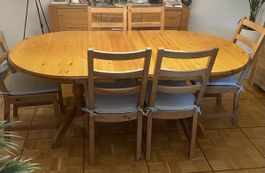 Esstisch mit Stühlen Kiefer Massiv Holz ausziehbar 6 Persone