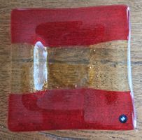 Original Murano Glas Schale quadratisch – Rot & Blattgold