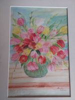 Frühlingserwachen! Aquarell Tulpenbild im Rahmen, neu!