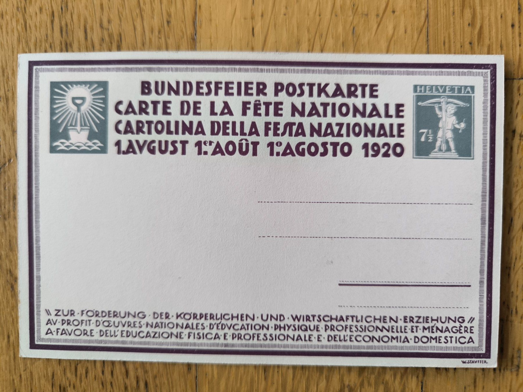 Tutti i francobolli: Bundesfeier Karte 1920, ungebraucht – Nuovo (secondo la descrizione) da Zürich venduto da Decours 1