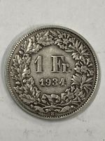 SVIZZERA 1 FR MONETA IN ARGENTO 1934 usata - circolata