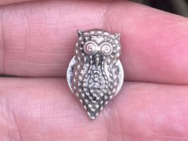 Vintage Eule Pin / Anstecknadel (Kleine Brosche) Versilbert