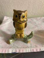Deko Eule auf Ast Keramik Vintage Figur