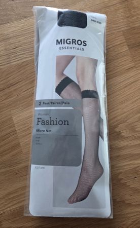 2 Paar Damen Netz Kniestrümpfe - Schwarz, One Size