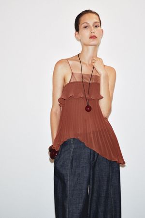 Zara Plissee Top, Gr.L (38) rostbraun NEU 45.90