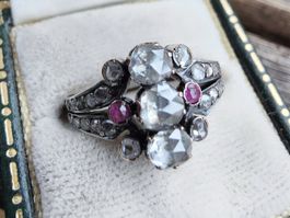 Antiker Jugendstil Diamant und Rubin Ring Rosegold 14kt 585