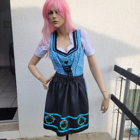 Dirndl, Gr 38, Fuchs Trachtenmode, blau, kariert, Stickerei