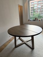 Round Dining Table Oak Wood with 4 Chairs White Plastic Wood