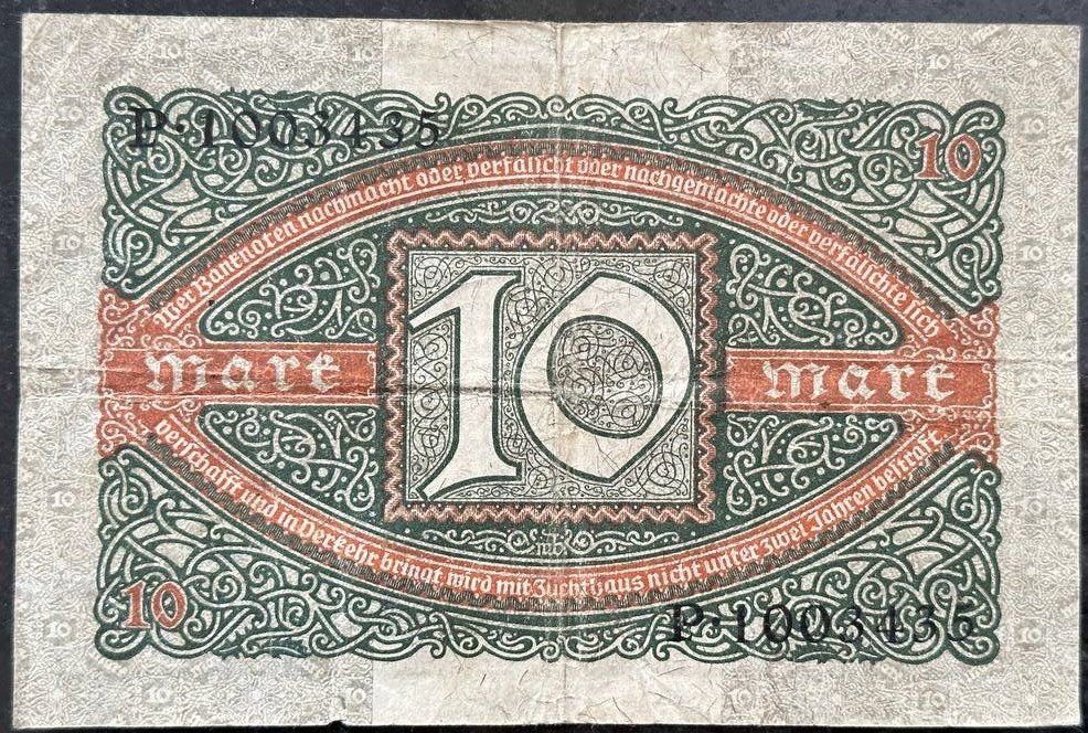 Banconote: Reichsbanknote, 10 Mark, Berlin 1920 – Usato da Beringen venduto da Mantafisch1 1