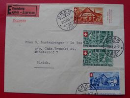 1945, B26-B29 (Pro Patria) Express-Frankatur CHAM-ZÜRICH LP!