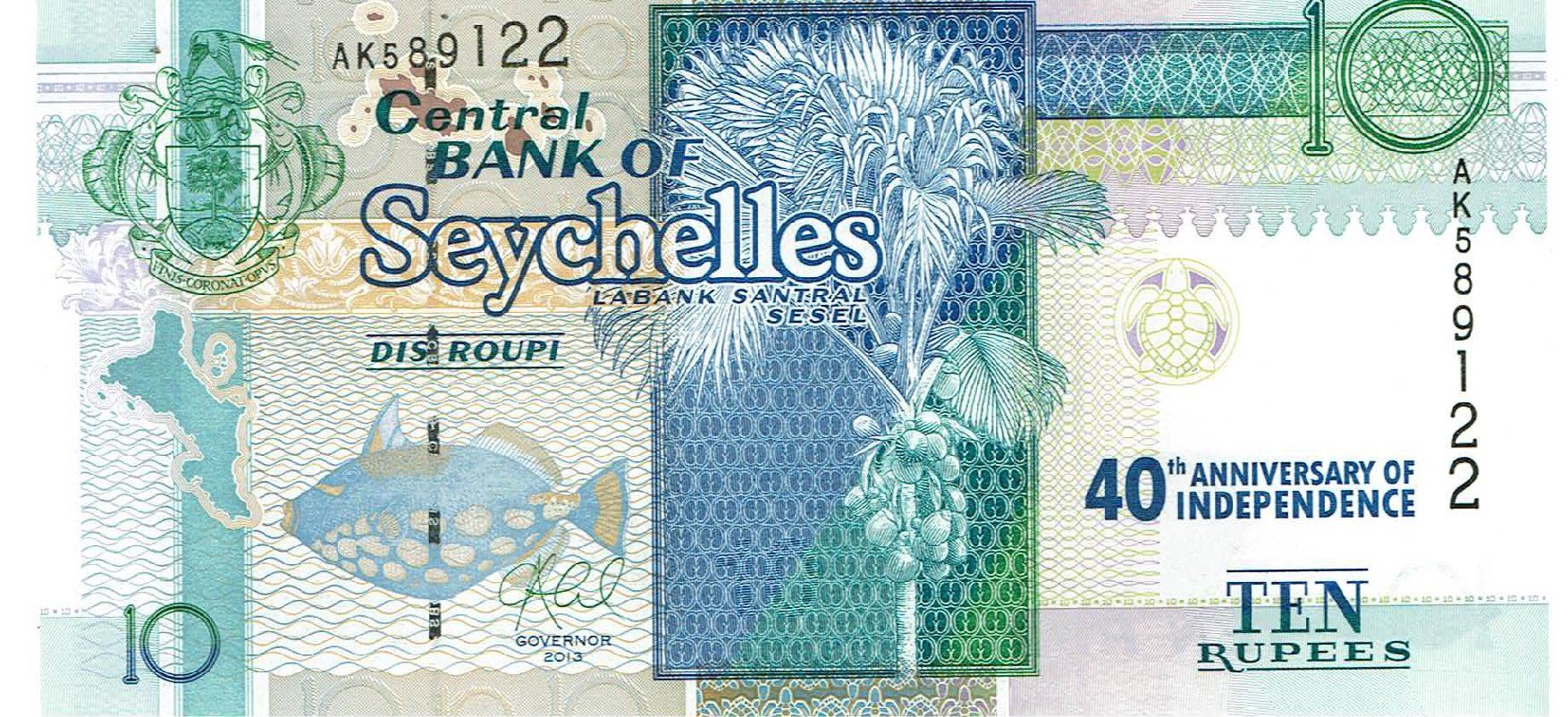 Banconote: Seychellen 10 Rupees 2016 COMM 40th P-52 UNZ – Nuovo (secondo la descrizione) da Steffisburg venduto da ber_8htf