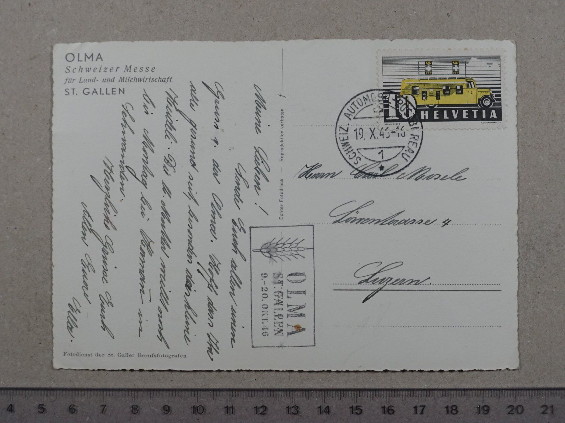 Ansichtskarten: Olma, 1945, belebt, Tracht – Gebraucht aus Lenzburg von fh1 1