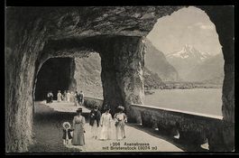 AK Axenstrasse, Axenstrasse mit Bristenstock, Tunnel, Fußgän