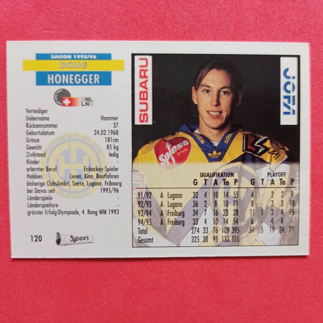 Carte collezionabili: Doug Honegger - HC DAVOS CARD - 1995/96 – Usato da Dübendorf venduto da kb86_MOVIE 1