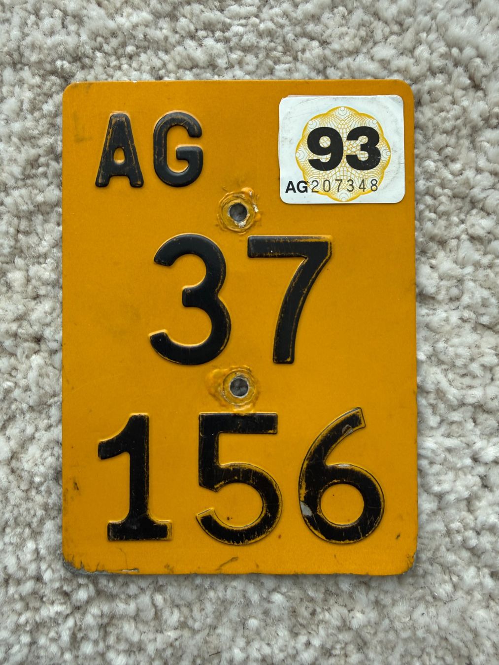 Insegne: Mofanummer Aargau AG 37156  von 1985 – Usato da Niederwil AG venduto da PlateSale19