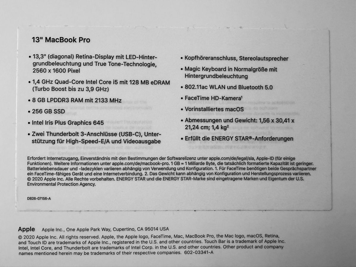 Apple Notebook: MacBook Pro 13“ 2020 mit Touch Bar – Usato da Altendorf venduto da KUR303 9