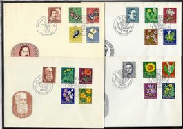 1956+1959-1961, 4 illustrierte FDC ohne Adresse (15805)
