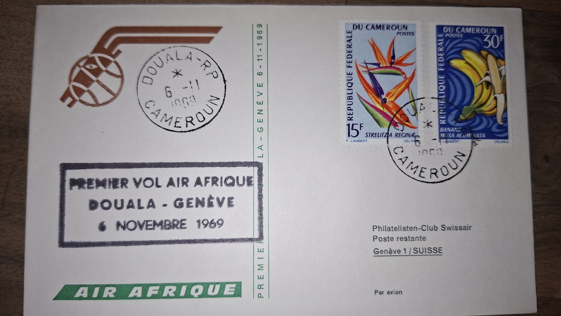 Tutti i francobolli: Air Afrique Douala - Cameroun 06.11.1969  – Usato da Balgach venduto da SIMEON27