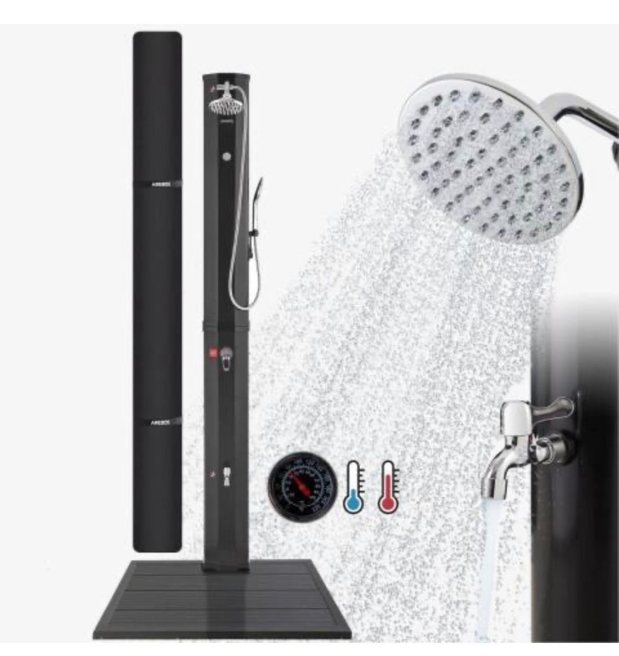 Docce: Solardusche 60L schwarz + Bodenplatte Anthrazit – Nuovo e nell'imballaggio originale da Amriswil venduto da JaJa-Express 1