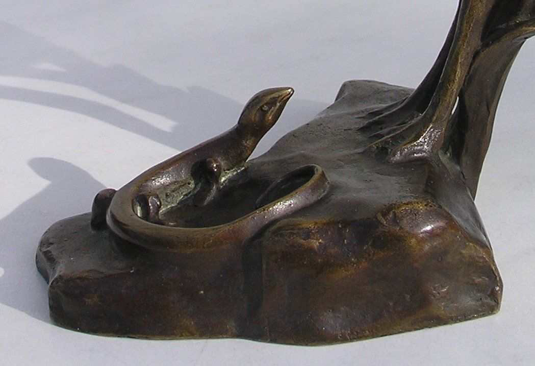 Statuette: ALTE SIGNIERTE BRONZE FIGUR VOGEL MIT EIDECHSE – Usato da Grenchen venduto da Antique-hunter 3