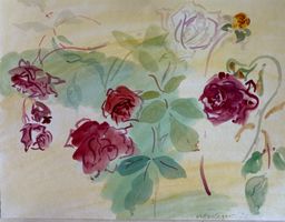 Hans Wullschleger (1913-1987), Grosses Aquarell, Rosen