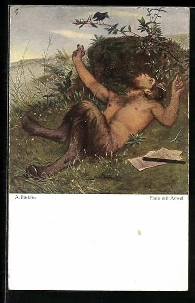 Cartoline postali: Arnold Böcklin: Faun zwitschert mit ein – Usato da Berlin venduto da bartko-reher