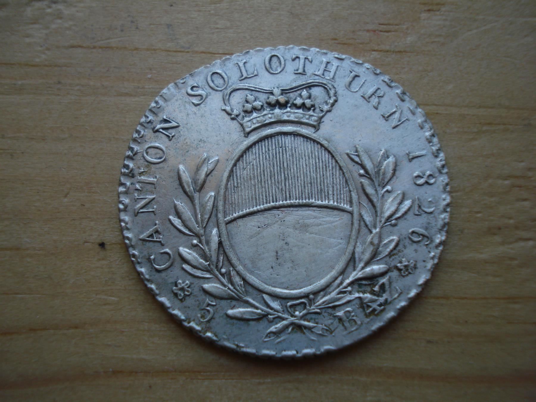 Tutti le monete: (A3)  Solothurn 5 BAZ  1826  UNZ- – Usato da Erlach venduto da Net-Coins